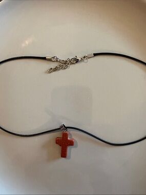 Source Unknown Red Goldstone Cross Necklace on Black Cord